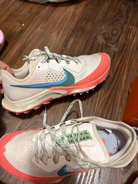 Womens Coral and Teal Trail Sneakers